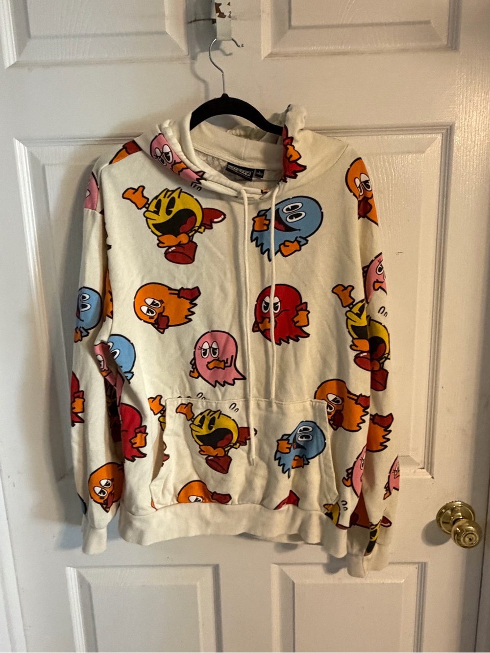 White Pac-Man Print Hoodie Sweatshirt